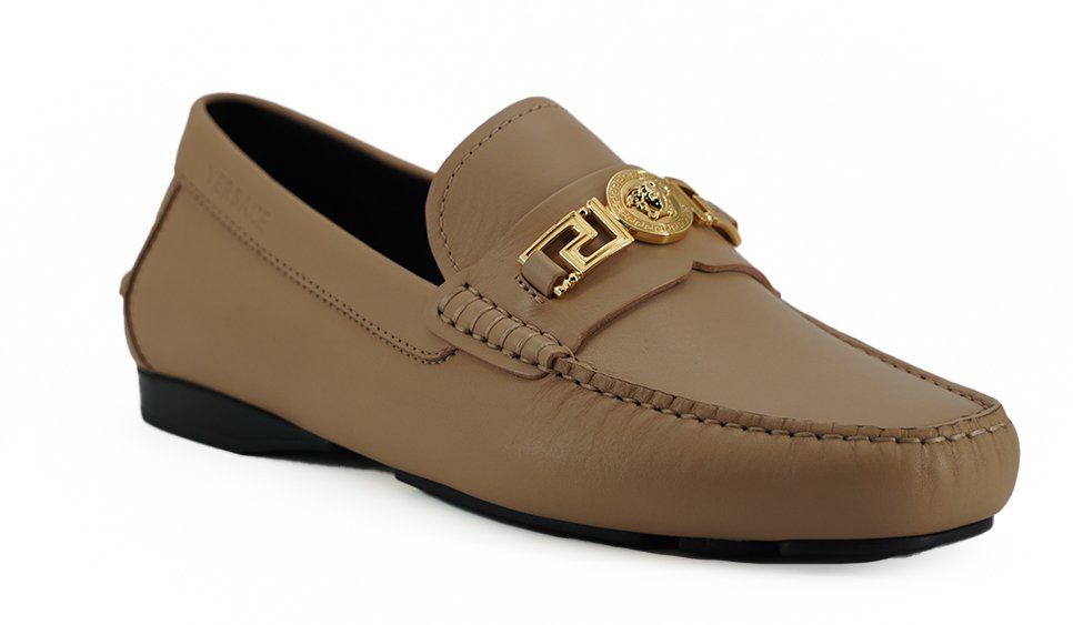Versace Exquisite Medusa Gold-Tone Leather Loafers - Image 2