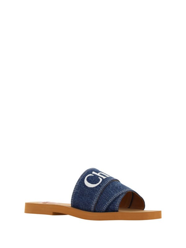 Chloé Sumptuous Cotton Woody Slide Sandals in Denim Blue - Image 3