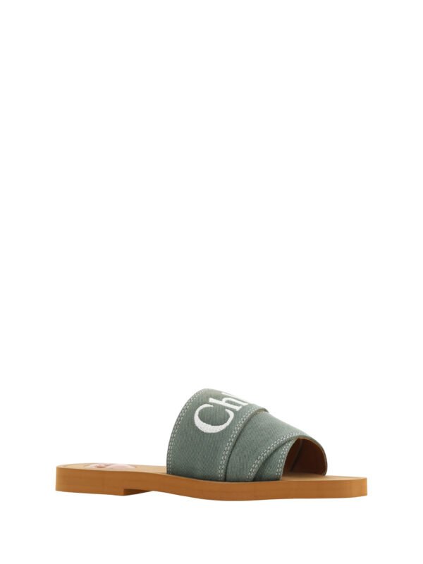 Chloé Elegant Forest Green Cotton Slides - Image 2