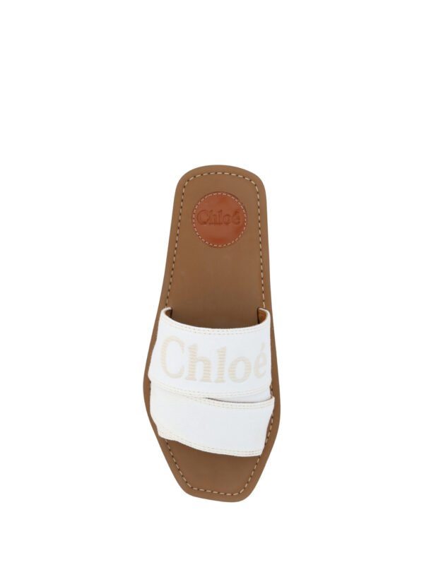 Chloé Elegant White Cotton Slide Sandals - Image 4