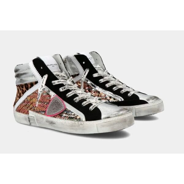 Philippe Model Elegant Gray Leather Sneakers with Sequin Details - Image 2