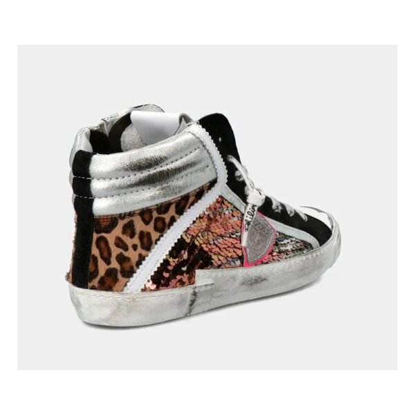 Philippe Model Elegant Gray Leather Sneakers with Sequin Details - Image 4