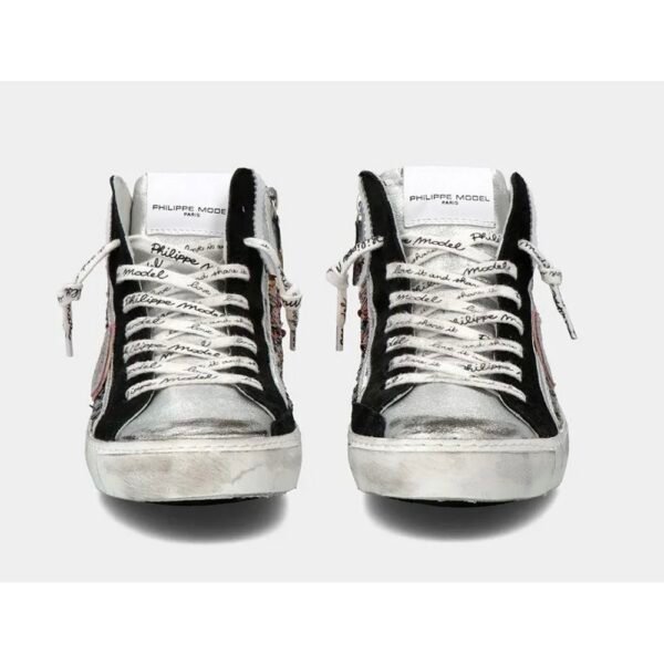 Philippe Model Elegant Gray Leather Sneakers with Sequin Details - Image 6