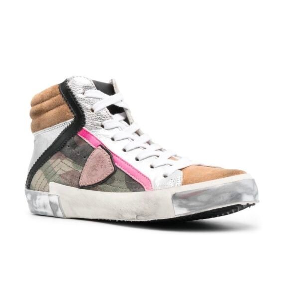 Philippe Model Army Green High-Top Sneakers with Leather Accents - Image 2