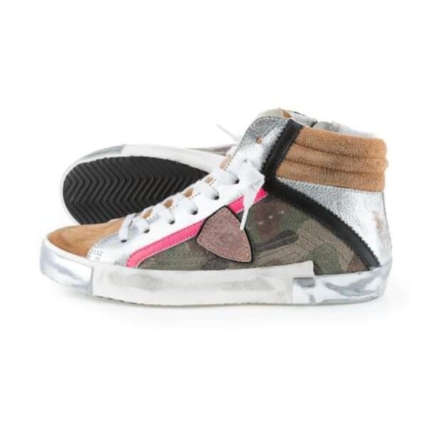 Philippe Model Army Green High-Top Sneakers with Leather Accents - Image 3