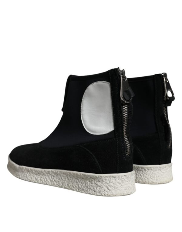 Alexander McQueen Black White Neoprene Takeshi Mid Calf Boots Shoes - Image 4