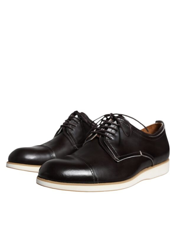 Pollini Black White Leather Lace Up Men Dress Formal Shoes - Image 3