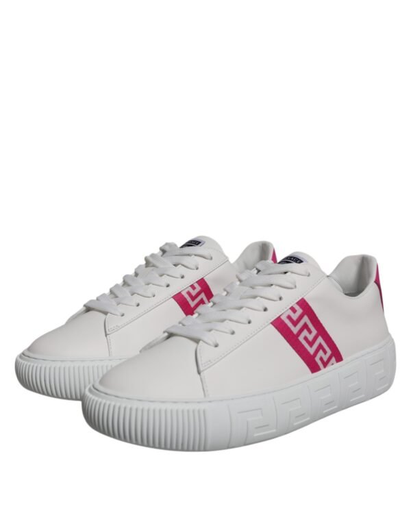 Versace White Pink Greca Print Platform Low Top Sneakers Shoes - Image 3