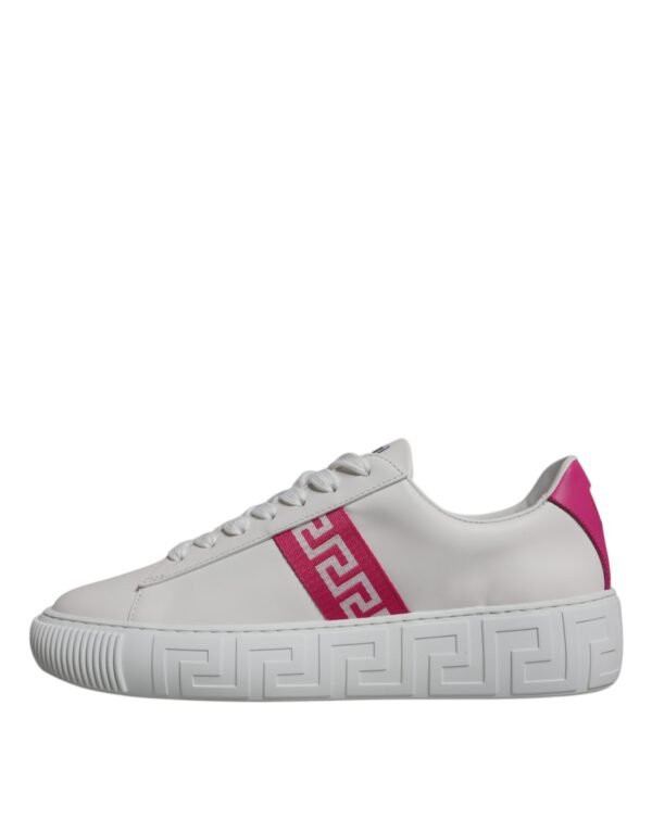 Versace White Pink Greca Print Platform Low Top Sneakers Shoes - Image 5