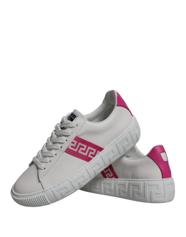Versace White Pink Greca Print Platform Low Top Sneakers Shoes - Image 8