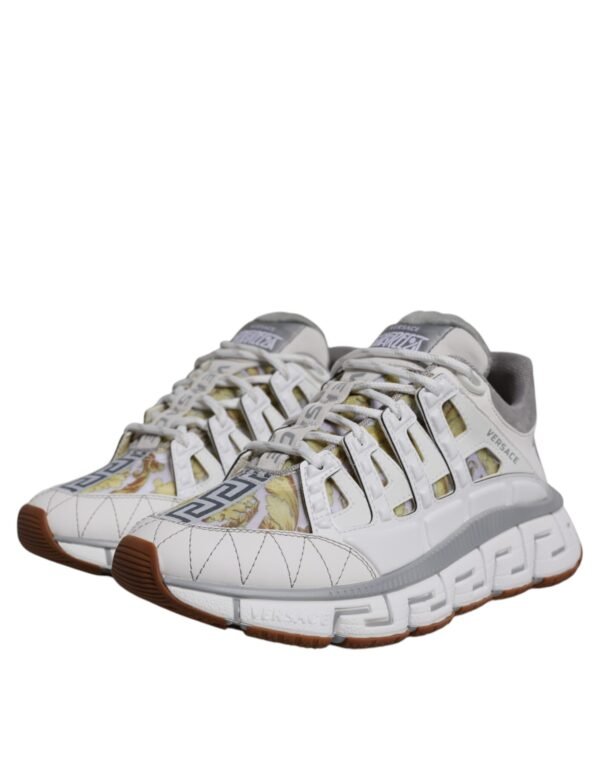 Versace White Trigreca Barocco Print Low Top Sneakers Shoes - Image 3