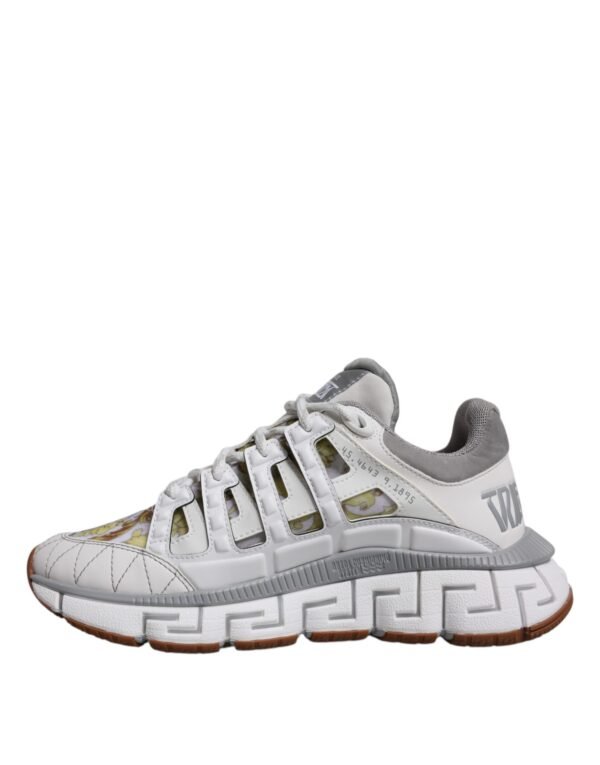 Versace White Trigreca Barocco Print Low Top Sneakers Shoes - Image 5