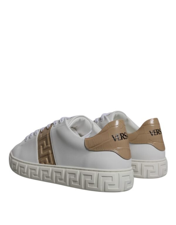 Versace White Brown Greca Print TPU Low Top Men Sneakers Shoes - Image 4