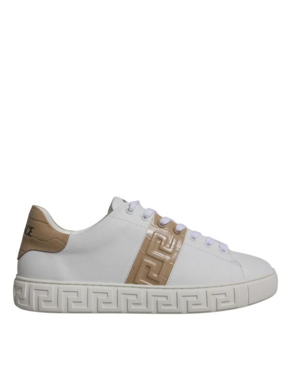 Versace White Brown Greca Print TPU Low Top Men Sneakers Shoes - Image 6