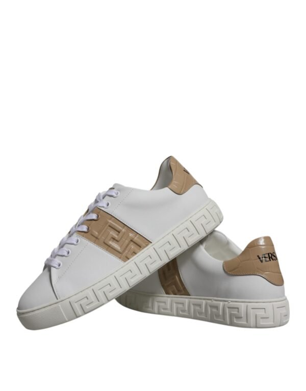 Versace White Brown Greca Print TPU Low Top Men Sneakers Shoes - Image 8