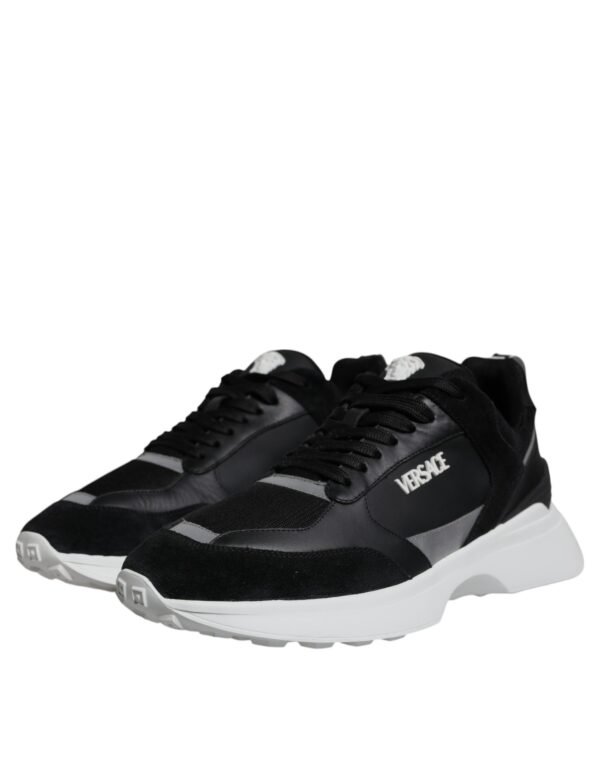 Versace Black Canvas Quad Fabric Medusa Low Top Sneaker Shoes - Image 3