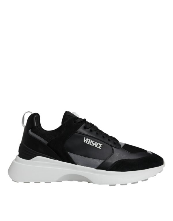Versace Black Canvas Quad Fabric Medusa Low Top Sneaker Shoes - Image 6