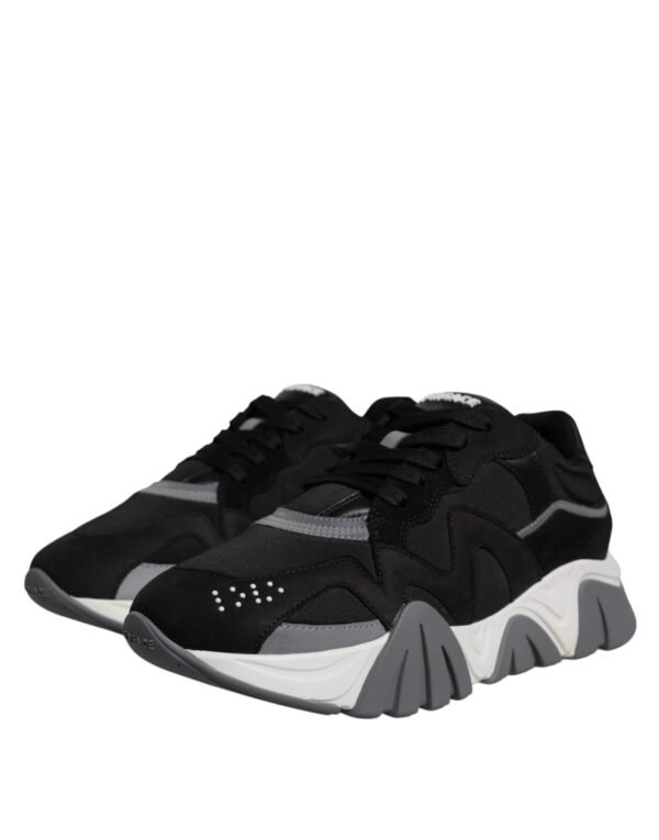 Versace Black Leather Neoprene Chunky Low Top Sneakers Squalo Shoes - Image 3