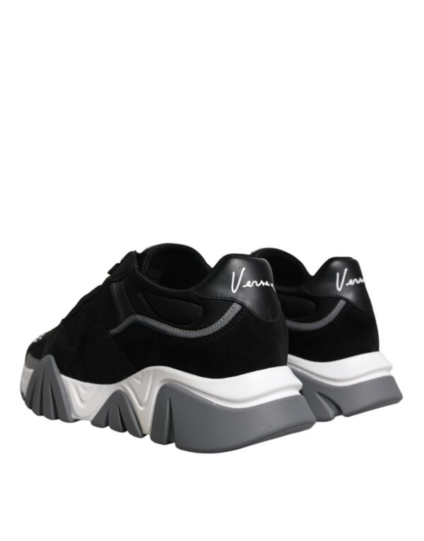 Versace Black Leather Neoprene Chunky Low Top Sneakers Squalo Shoes - Image 4