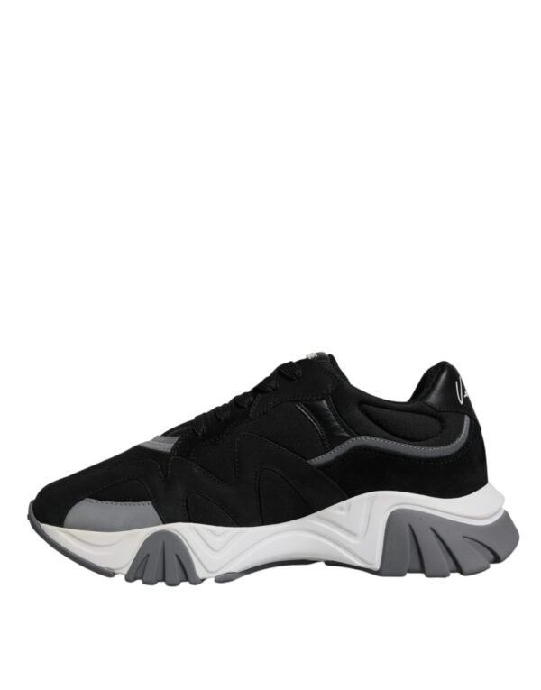Versace Black Leather Neoprene Chunky Low Top Sneakers Squalo Shoes - Image 5