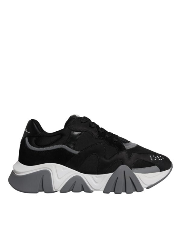 Versace Black Leather Neoprene Chunky Low Top Sneakers Squalo Shoes - Image 6