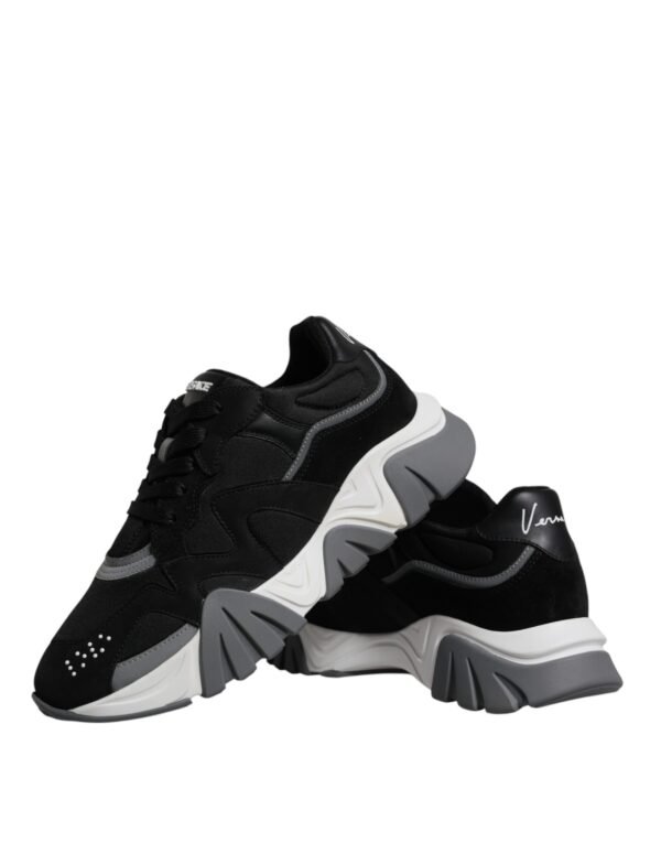 Versace Black Leather Neoprene Chunky Low Top Sneakers Squalo Shoes - Image 8