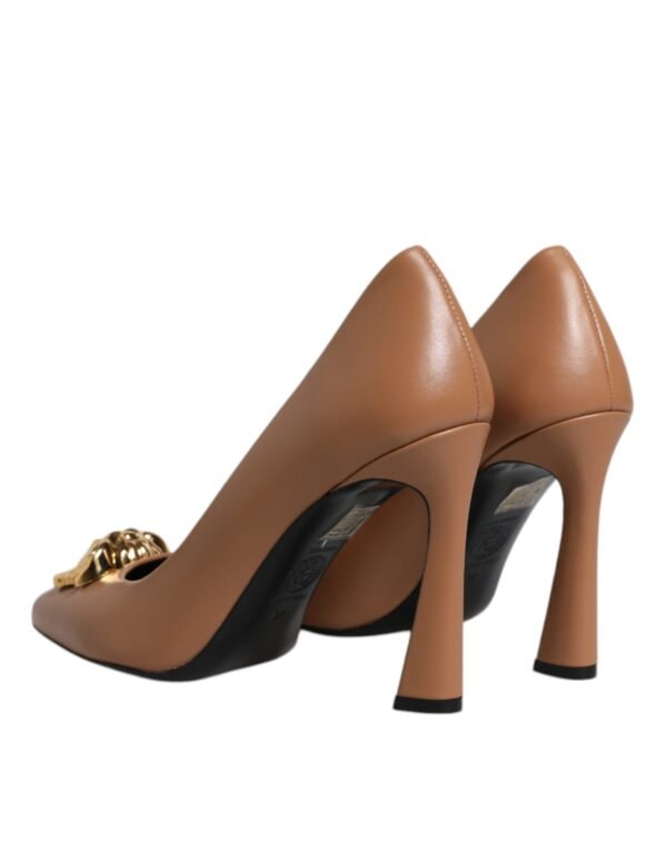 Versace Brown Leather Logo Plaque High Heels Pumps Shoes - Image 5