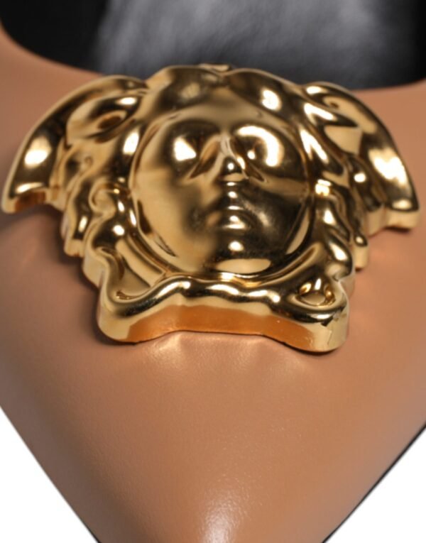 Versace Brown Leather Logo Plaque High Heels Pumps Shoes - Image 6