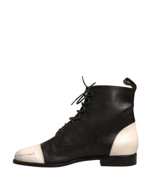 Sergio Rossi Black White Leather Lace Up Flats Ankle Boots Shoes - Image 5